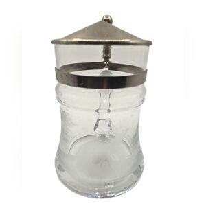 Vintage Clear Glass Tankard Beer Stein Etched Stag Deer Nature Scene Metal Lid